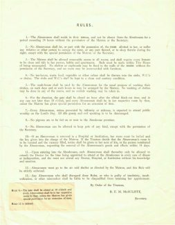 Almshouse Rules for Residents, amended post WWII