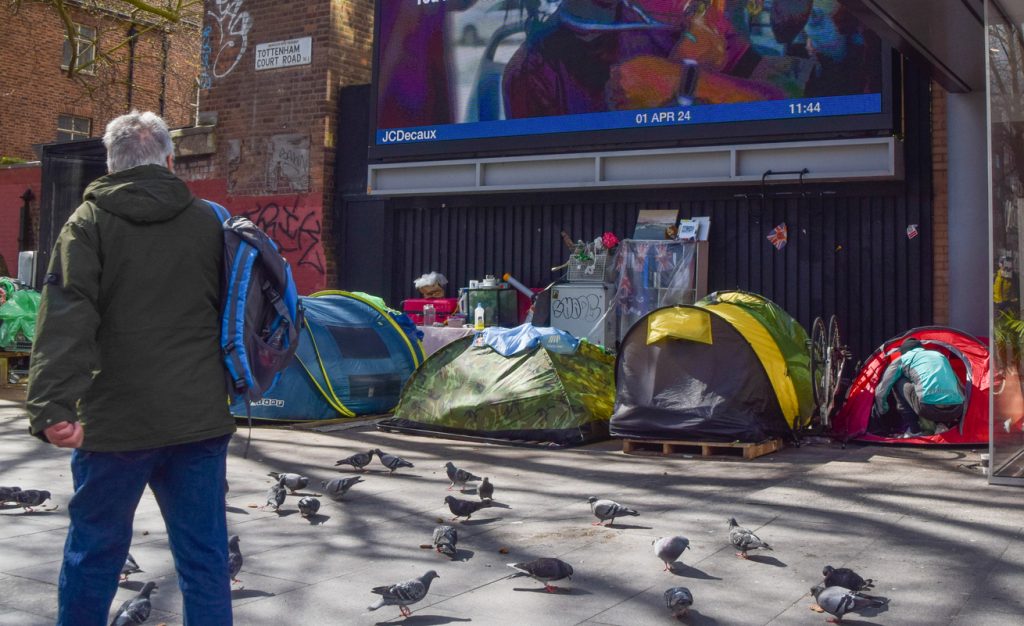Homeless people's tents in Central London, UK